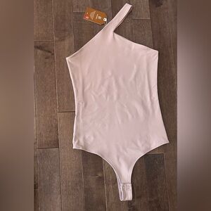 REORIA Women's S Sexy One Shoulder Sleeveless Backless Bodysuit Blush Rose Color